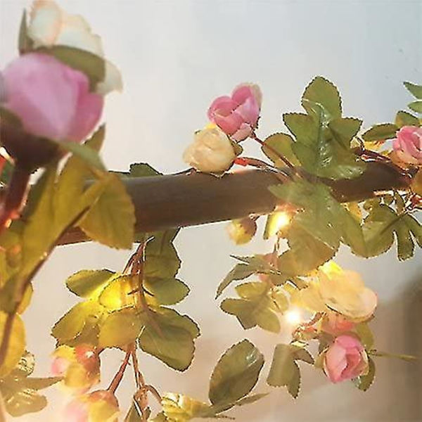 Floristlighting 2 Meter 20 LED Blomsterblad Girlande Batteridrevet Kobber LED Feelygter Til Bryllup Fest Begivenhed Dekoration