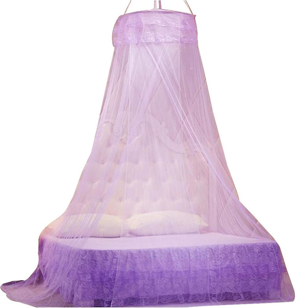Klassisk Spets Myggnät Elegant Kupol Kryptering Höja Golvhängande Insekt Sängöverkast Purple