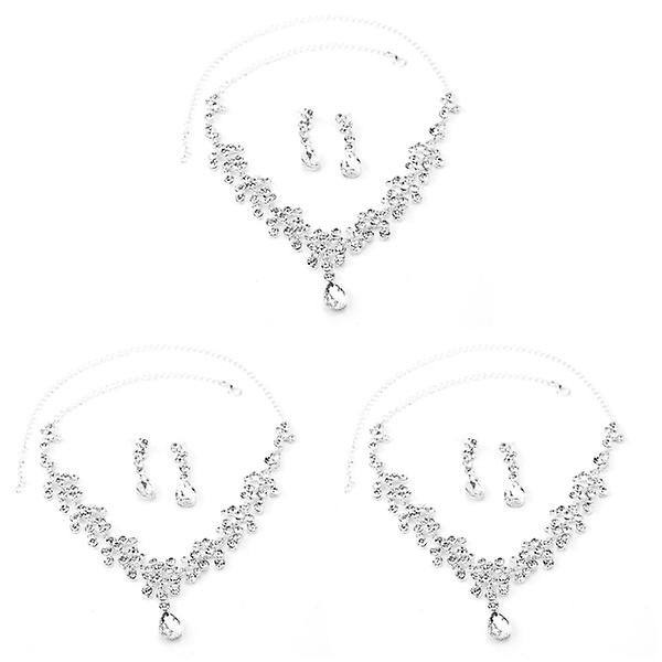 3pcs Rhinestone Decorated Wedding Bridal Necklace Earrings Set (sliver)3pcs