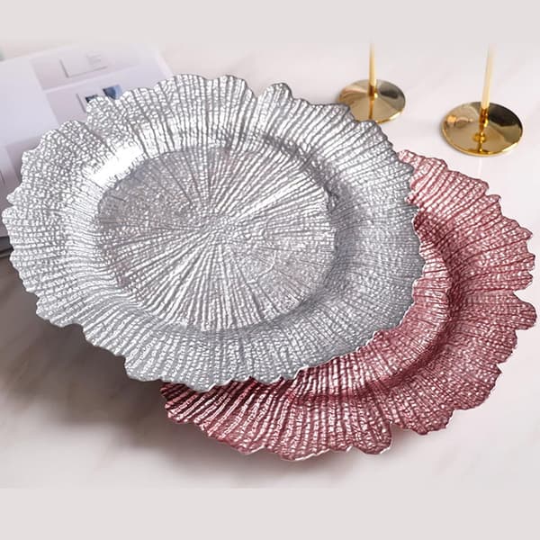13 tums Reef-laddningsplattor, silverkorallrufflad kantdesign, skandinavisk stil middagsplattladdare för bröllopsfest evenemangsbordsdekor