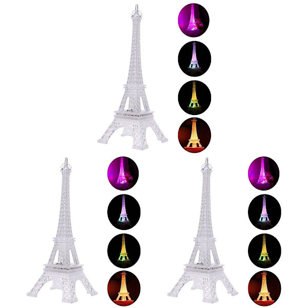 4 stk Akryl Eiffeltårn Blinkende LED Farverig Natlampe Romantisk Atmosfære Natlampe Skrivebordslampe 3pcs