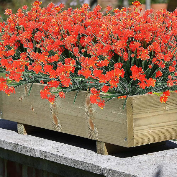 8 bundter udendørs kunstige falske blomster buske UV-resistente planter, kunstige plastikgrønt (lilla) Orange rød Orange Red