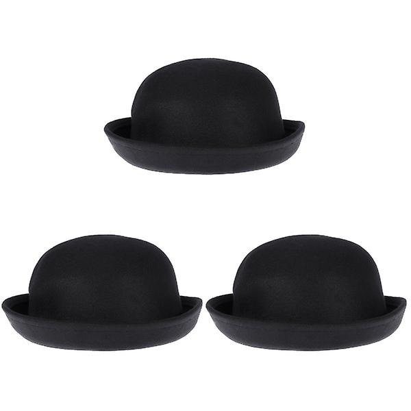 3 kpl Naisten ja Tyttöjen Rullattava Reuna Villallinen Kupoli Hattu Bowler (musta) 3 kpl 3pcs