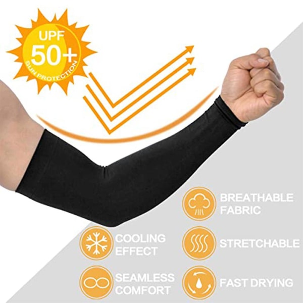 2 Par Armskydd för Kylning för Män & Kvinnor, UV-Skyddande UPF 50, Tatueringstäckning Svart Black