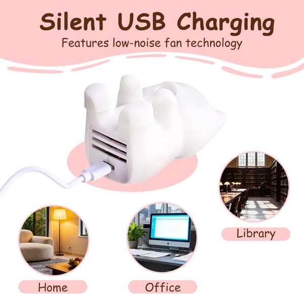 Mini Drikkekøler Ventilator, USB Genopladelig Clip-On Hurtig Køleenhed Til Varme Drikke, Katte Design Til Hjem Og Kontor, Hvid