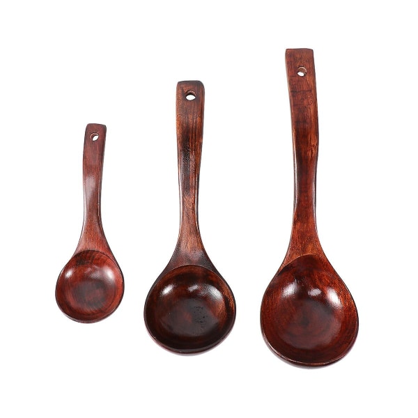 3pcs Wooden Long Handle Soup Ladle Household Cooking Soup Spoons Kitchen Utensils (28cm/24cm/18cm)M