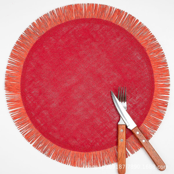Runda Vävda Underlägg 38cm, Boho Underlägg Med Frans, Tvättsbart Linneunderlägg Värmebeständigt Och Halksäkert För Hem Restaurang Matbord (6st)
