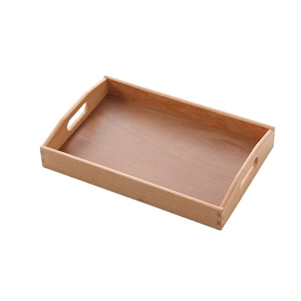 Rektangulær Serveringsbrett i Naturlig Håndlaget Bøk, Firkantet Te-Servering, Brødrull, Mat, Frukt, Flat Håndtak, Palle, Avrenningsbrett, Treplate (20*15*5cm)