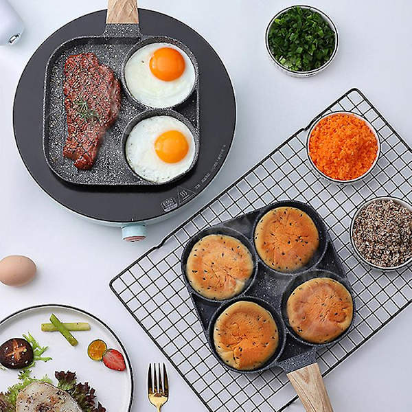 4-Egg Pan, Nonstick Aluminium Multifunksjons Stekepanne Med Håndtak For Frokostpannekaker, Posjert Egg (Holder Komfyr)
