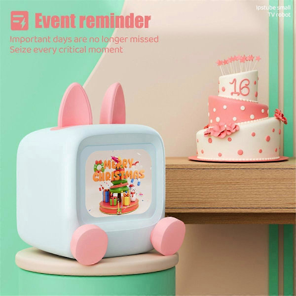 RYO_Mini TV Nattlys Skrivebordsdekorasjon Musikk Bluetooth Wifi APP Smart Kontroll Aksjer Bilder DIY Display B CyanBlue