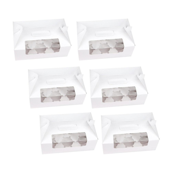 8 stk. 6-rums Cupcake Æske Dessert Behandler Holder Bærbar Pap Beholder Bageri Kage Bærere (kraftpapir) Hvid 23,5 * 9 * 15 cm White 23.5*9*15cm