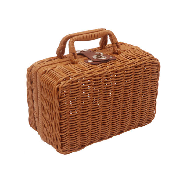 Picnic Kurv med Liner Flet Kurv Opbevaring Vintage Flet Håndtaske Rustik Picnic Kurv Makeup Opbevaringsboks til Camping