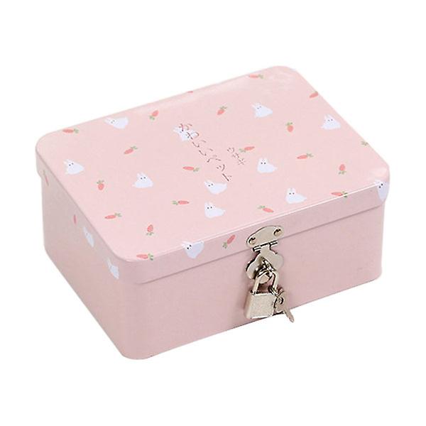 1pc Cartoon Rabbit Tinplate Box Creative Stationery Storage Container PinkPink17.4X12.95CM