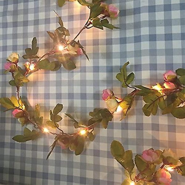 Floristlighting 2 Meter 20 LED Blomsterblad Girlande Batteridrevet Kobber LED Feelygter Til Bryllup Fest Begivenhed Dekoration