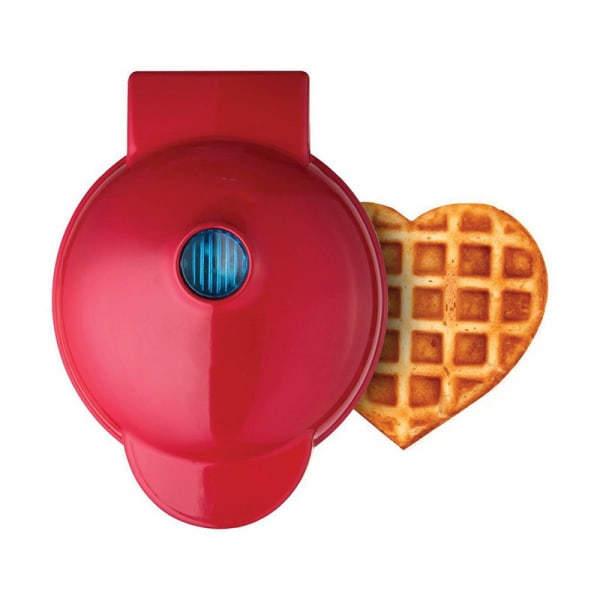 Hjärtform mini röd våffelmaskin för klassisk hushålls elektrisk kakmaskin i rostfritt stål 350W för pannkakor.
