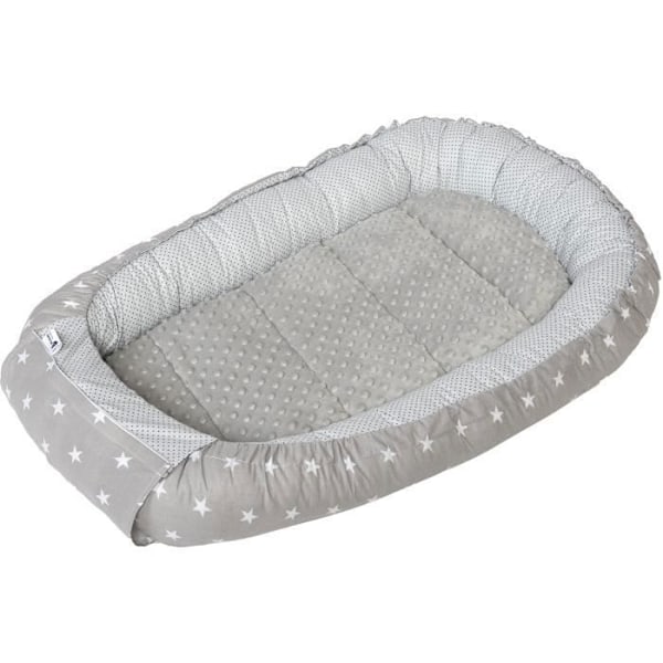 Medi Partners Cocoon Baby Bed Reducer 100x60x15cm 100% bomull Baby Nest (grå stjärnor och grå minky) Grå och vit