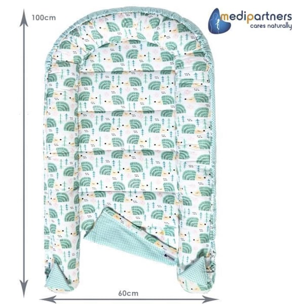 Medi Partners 5 element Baby Cocoon 100x60x15cm 100% bomull Babysäng Reducer (Igelkott och Minky Mint)