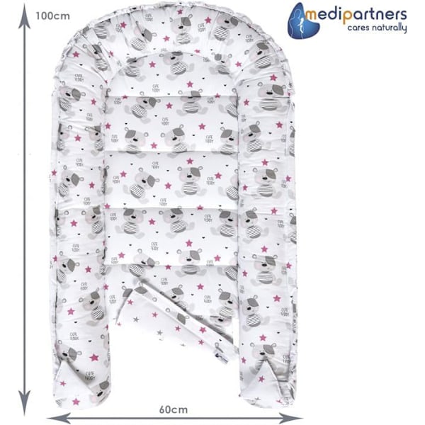 Medi Partners Baby Cocoon Bed Reducer 100x60x15cm 100% bomull Baby Nest (plysch och mörkrosa minky)