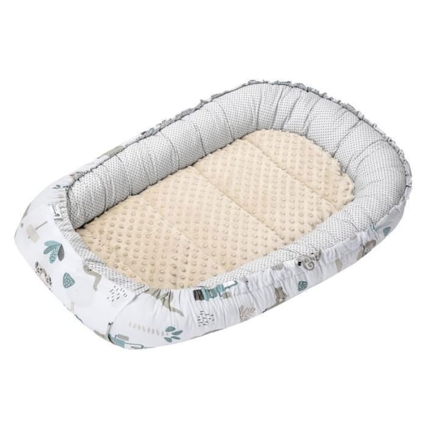 Medi Partners Baby Cocoon 100 % bomull Baby Nest Filt Säkert lås 100x60x15 cm Mint Zoo med Minky Beige