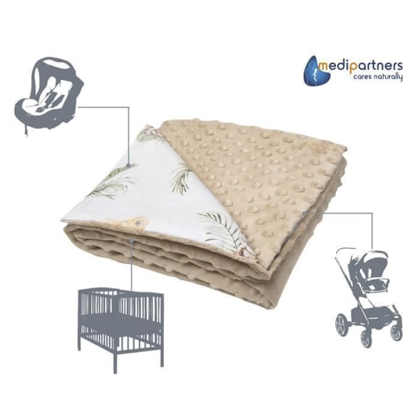 Medi Partners Baby- och barnfilt 100 % bomull och polyester Minky Bilateral Soft Multifunktionell 75x100 cm, Safari