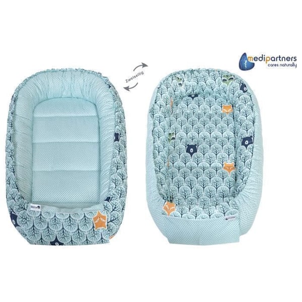 Medi Partners Baby Cocoon Bed Reducer 100x60x15cm 100% bomull Baby Nest (skog och minkymint)