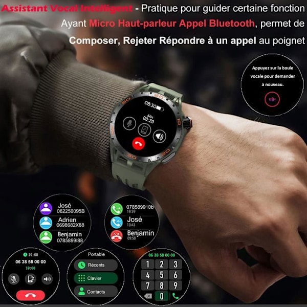 Militär Smart Watch AMOLED 1,43" Bluetooth Call Giant Crown-kodad fotoelektrisk stålram Standby-skärm 400mAh Svart