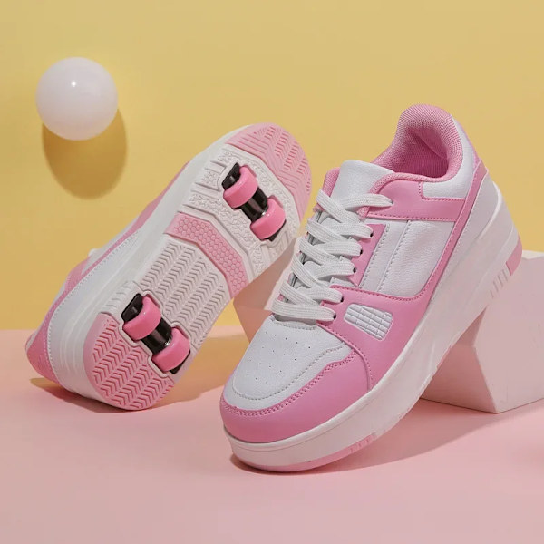 Rullskridskoskor Barn Sneakers med Hjul Barn Rullskridskor Mode Utomhussportskor Flickor Pojkar white pink 34