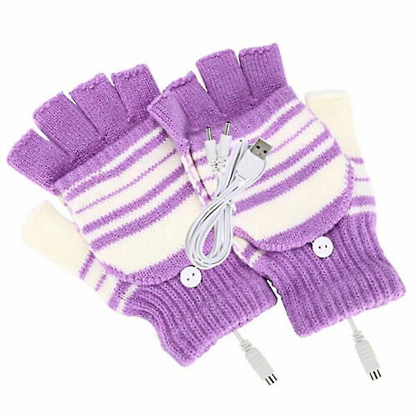 Sähköiset USB-lämpökäsineet, täys- ja puolisormimalli, talvilämmitin, ladattava Purple