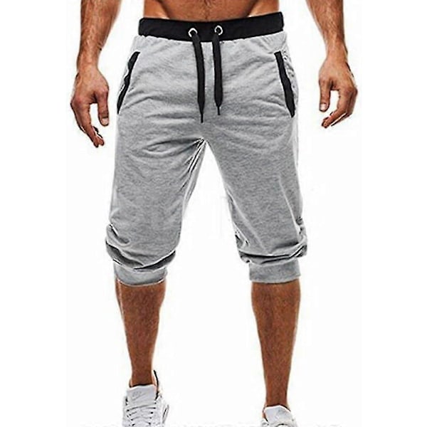 Herre 3/4 Trænings Joggers Gym Løbe Sweat Shorts Capri Sommer Komfortabel Pasform Letvægts Under Knæ Sweatpants Gray Large