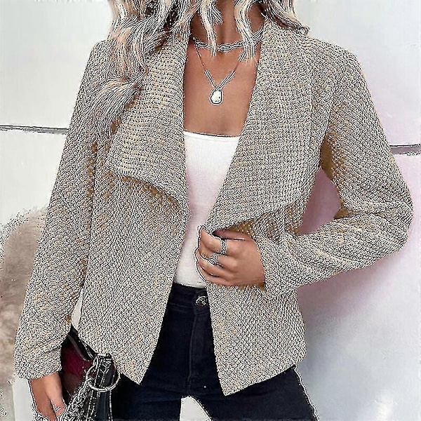 Dame Business Jakker Langærmet Blazer Damer Mode Revers Hals Overtøj Arbejde Khaki M