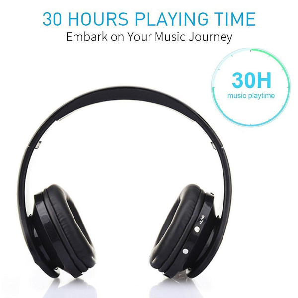 Trådlöst Bluetooth-headset over-ear med mikrofon, hopfällbart och lättviktigt Black