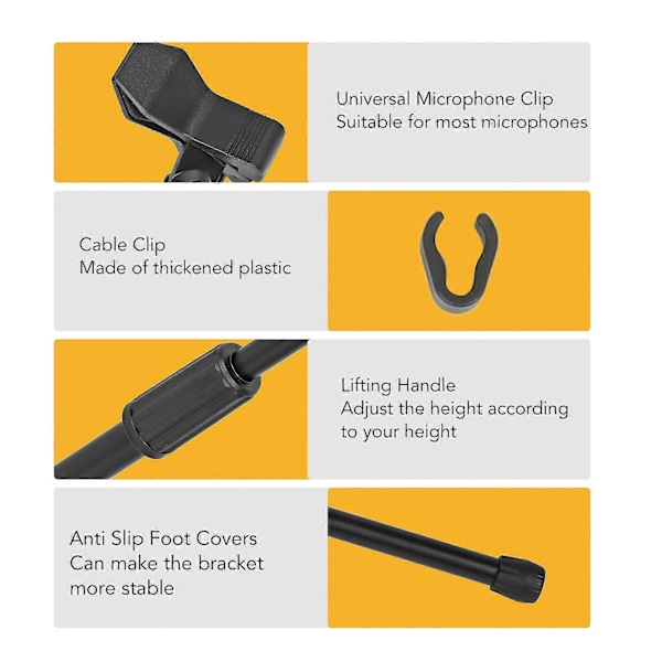 Mikrofonstativ Anti-slip Tripod Justerbar Højde Gulvmikrofonholder med Telefonklips til Performance Koncert Tale