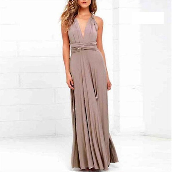 Kvinners Aften Multi Way Wrap Brudepike Formell Lang Maxi Kjole Ysm2035 Khaki L