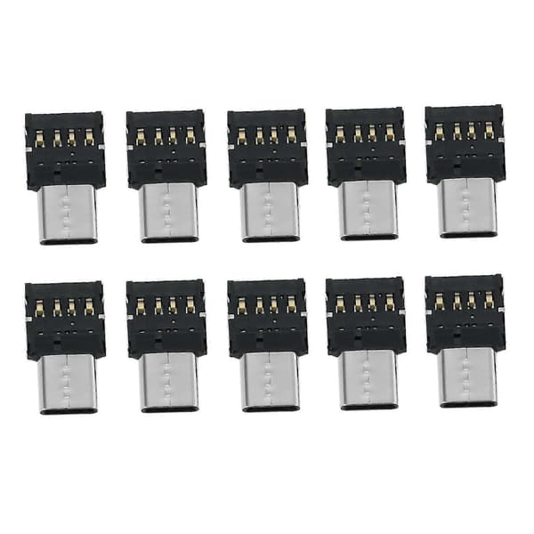 10 stk Ultra Mini Type-C USB-C til USB 2.0 OTG-adapter for mobiltelefon, nettbrett og USB-kabel og flash-disk