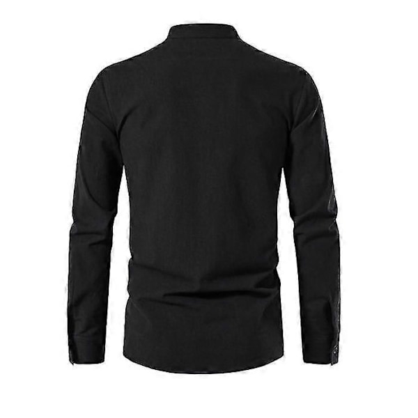 Miesten Henry-paita, pitkähihainen, puuvilla-pellava, rento, pystykaulus Black XL
