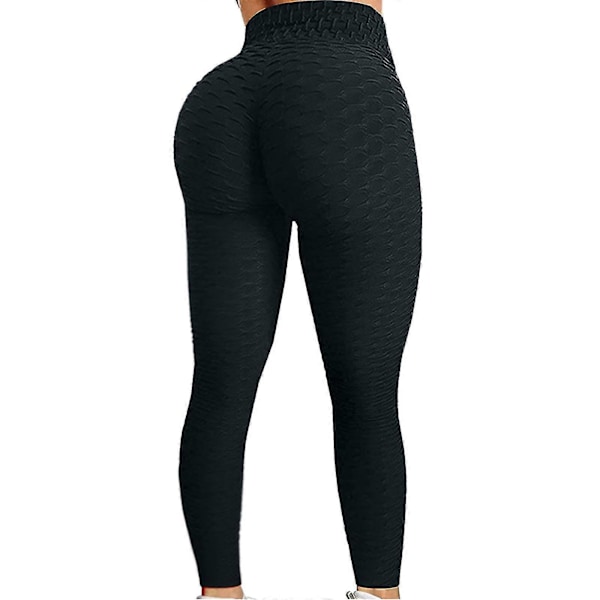 Buttlyftande Anti Cellulit Leggings för Kvinnor Högmidjade Yogabyxor Träning Magekontroll Sport Tights black M