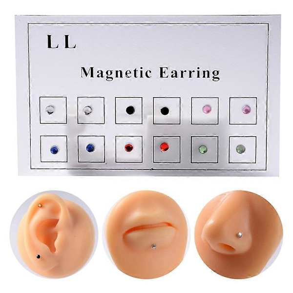 12 st Näsringar Magnet Icke Piercade Unisex Falska Piercingar Blandade Färger Läpp Öra Tragus Broskringar för Fest