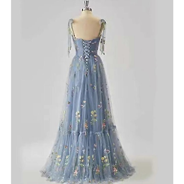 Kjoler for Kvinner Ballkjoler Puffermer Blomsterbroderi Tyll Formelle Kjoler Blue 2 2XL
