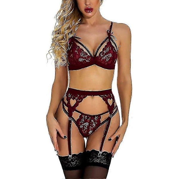 Dame Lingeri Stropløs Frontspænde Løfte-BH, Trådløs Skridsikker Usynlig Push Up Bandeau Wine Red L