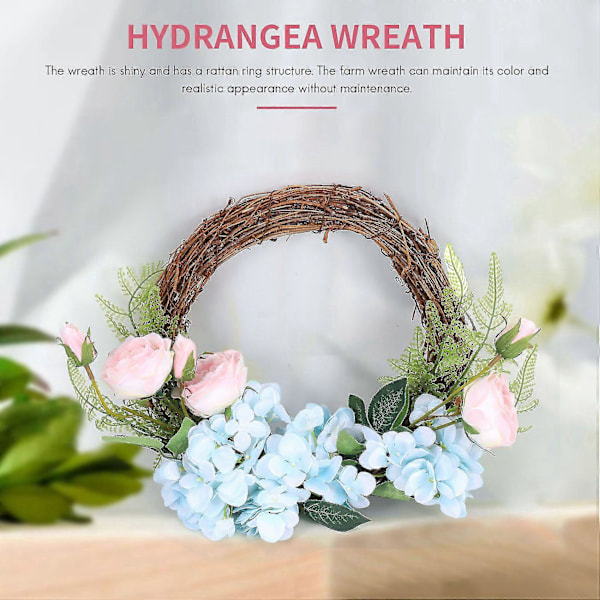 Kunstig Hortensia Blomsterkrans Vår Sommer Krans For Inngangsdør Vegg Vindu Bryllup Gårdshus