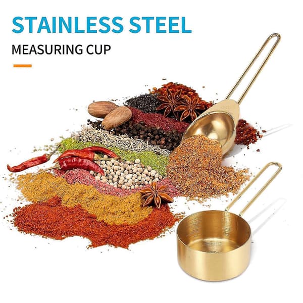 9 st/set Måttskopor i rostfritt stål för bakning, socker, kaffe, måttsatser, teskedar, måttsked