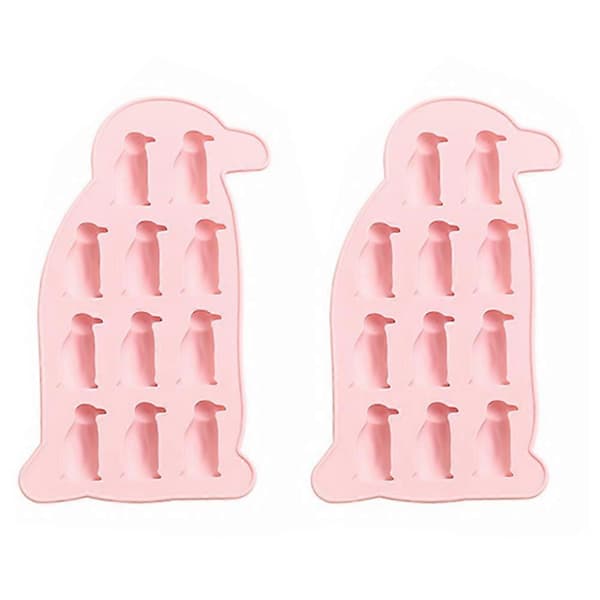 1 Sæt 2 Stk Pingvin Isterningebakker Silikone Chokoladeforme Bageforme (Pink)