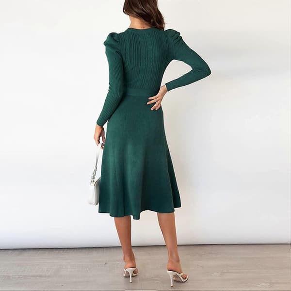 Efterårskjoler til Kvinder Kabelstrik Langærmet Rund Hals Pullover Talje Mini Kjole Pasform S-2xl Style3 S