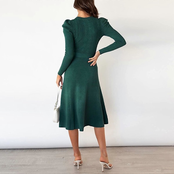 Höstklänningar för Kvinnor Kabelstickad Långärmad Rundhalsad Tröja Midjekort Klänning Passform S-2xl Style3 M