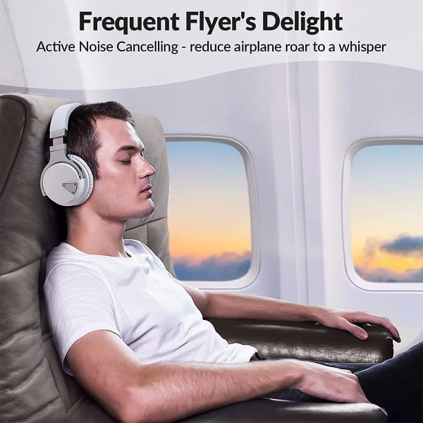 Active Noise Cancelling Hovedtelefoner Bluetooth Hovedtelefoner Med Mikrofon Dyb Bas Trådløse Hovedtelefoner Over Øret, Komfortable Protein Ørepuder, Spilletid White