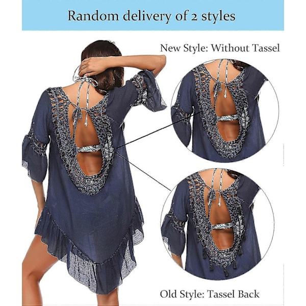 Badedragt Cover Up Dame Badedragt Kjole Plus Size Sexet Bikini Strand Tunika Top Sommer A d navy Blue M