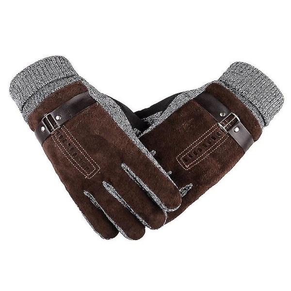 Varme herrehansker for vinteren, ekte semsket skinnhansker av svinelær, votter, tykke sykkel- og motorsykkelhansker for menn, strikkede Guantes Black a