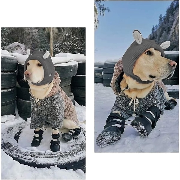Hundstövlar Vattentäta hundskor, varmt foder halkfri gummisula för snö vinter för medelstora och stora hundar Black M