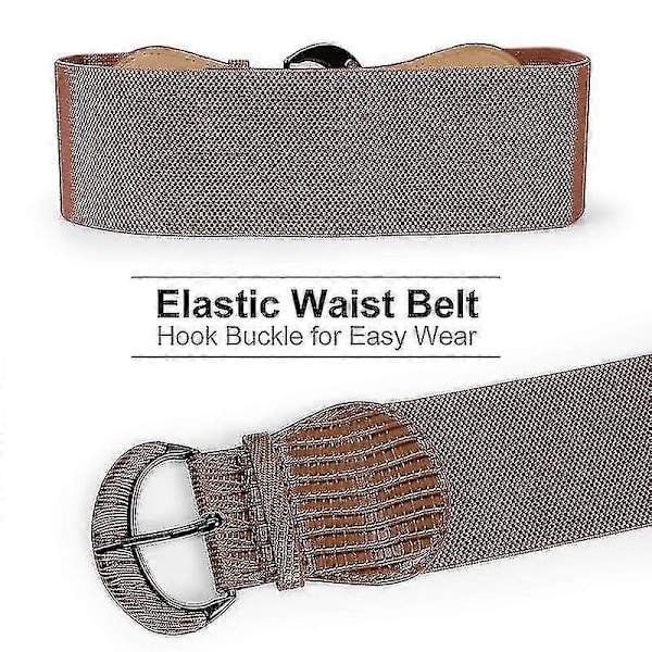 Elastisk bredt midjebelte for kvinner, dame elastisk belte med krokspenne