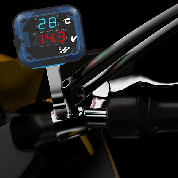 3 i 1 Temperatur Spenningstester Motorsykkel Styrefeste Termometer Voltmeter